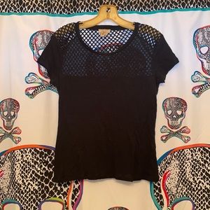 Black mesh linen top